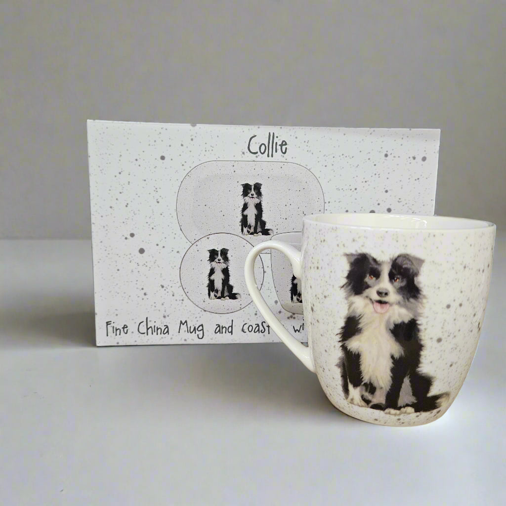 Waggy Tails Dog Gift Set - Fine China Mug and Coaster with Melamine Tray