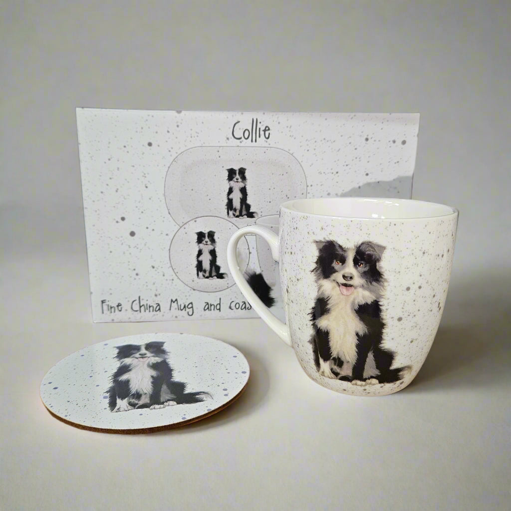 Waggy Tails Dog Gift Set - Fine China Mug and Coaster with Melamine Tray