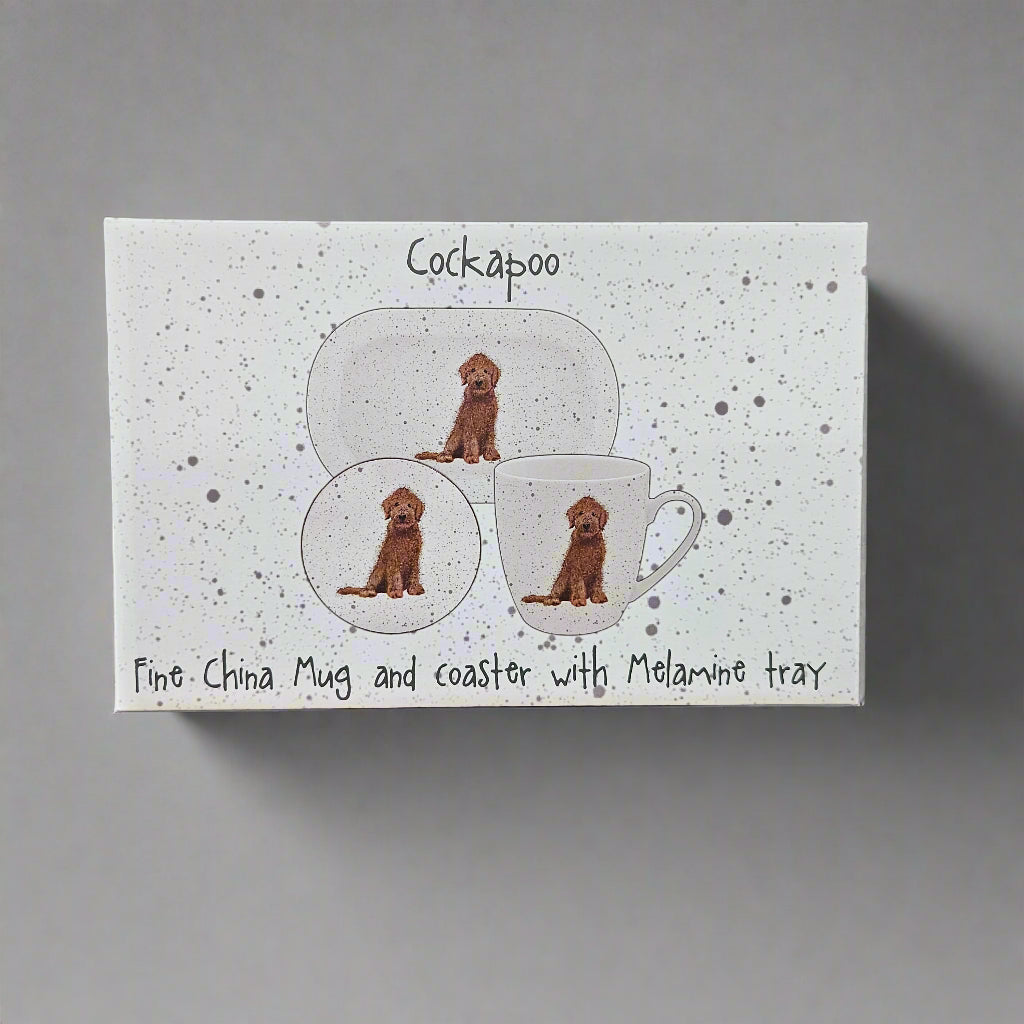 Waggy Tails Dog Gift Set - Fine China Mug and Coaster with Melamine Tray