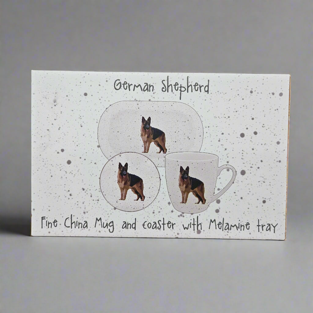 Waggy Tails Dog Gift Set - Fine China Mug and Coaster with Melamine Tray