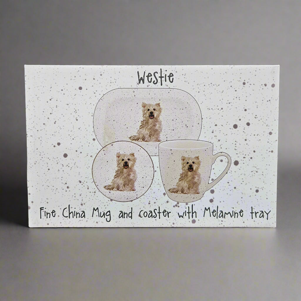 Waggy Tails Dog Gift Set - Fine China Mug and Coaster with Melamine Tray