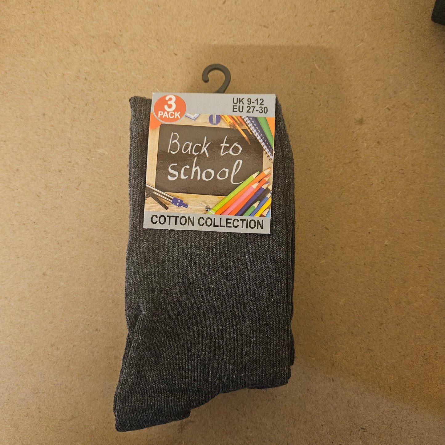3PK Back to School Socks Size 9-12