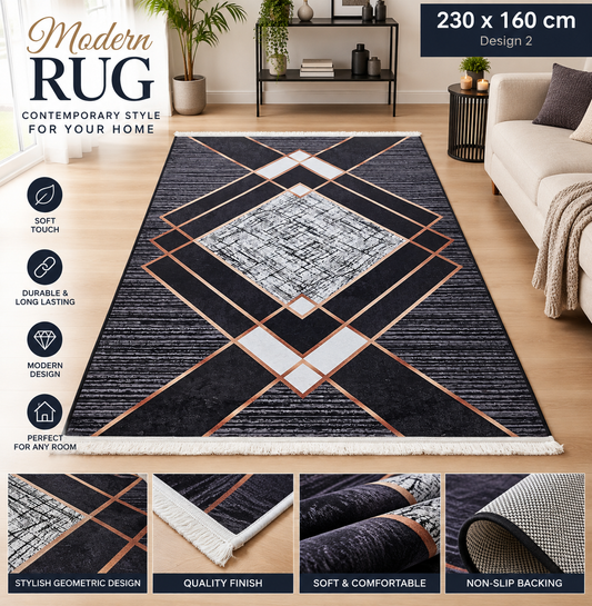 Large Area Rug 230x160cm Modern Geometric Non Slip Living Room