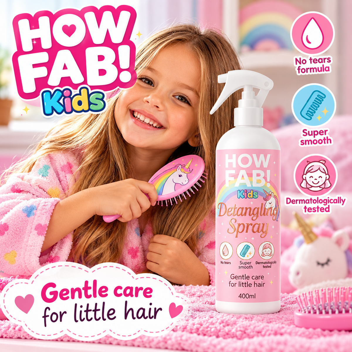 HOW FAB! Kids Detangling Spray, Hair Detangler, Leave In Conditioner, 400ml