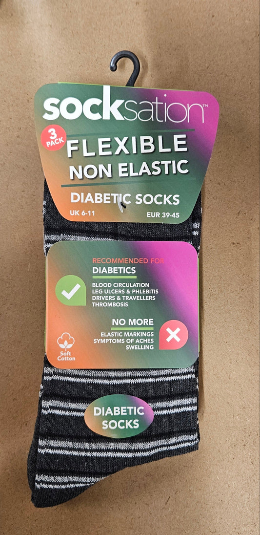 3PK Flexi Diabetic Socks Size 6-11