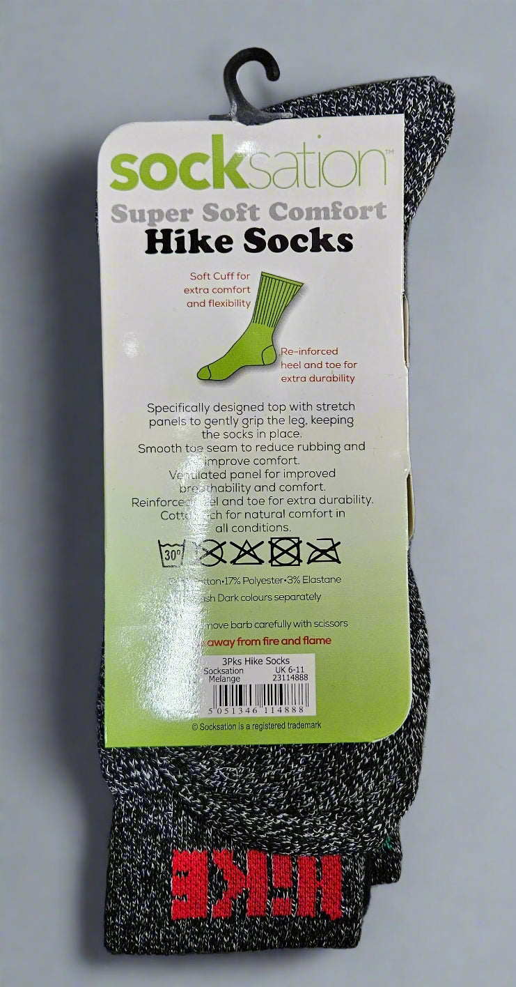 3PK HIKE Socks Size 6-11