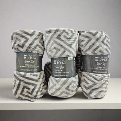 Greek Key Flannel Mink Throw