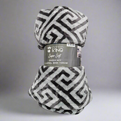 Greek Key Flannel Mink Throw