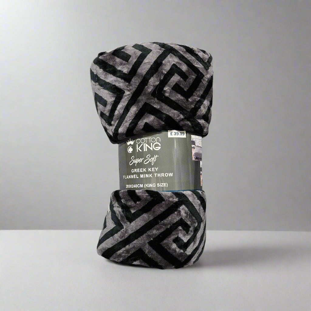 Greek Key Flannel Mink Throw