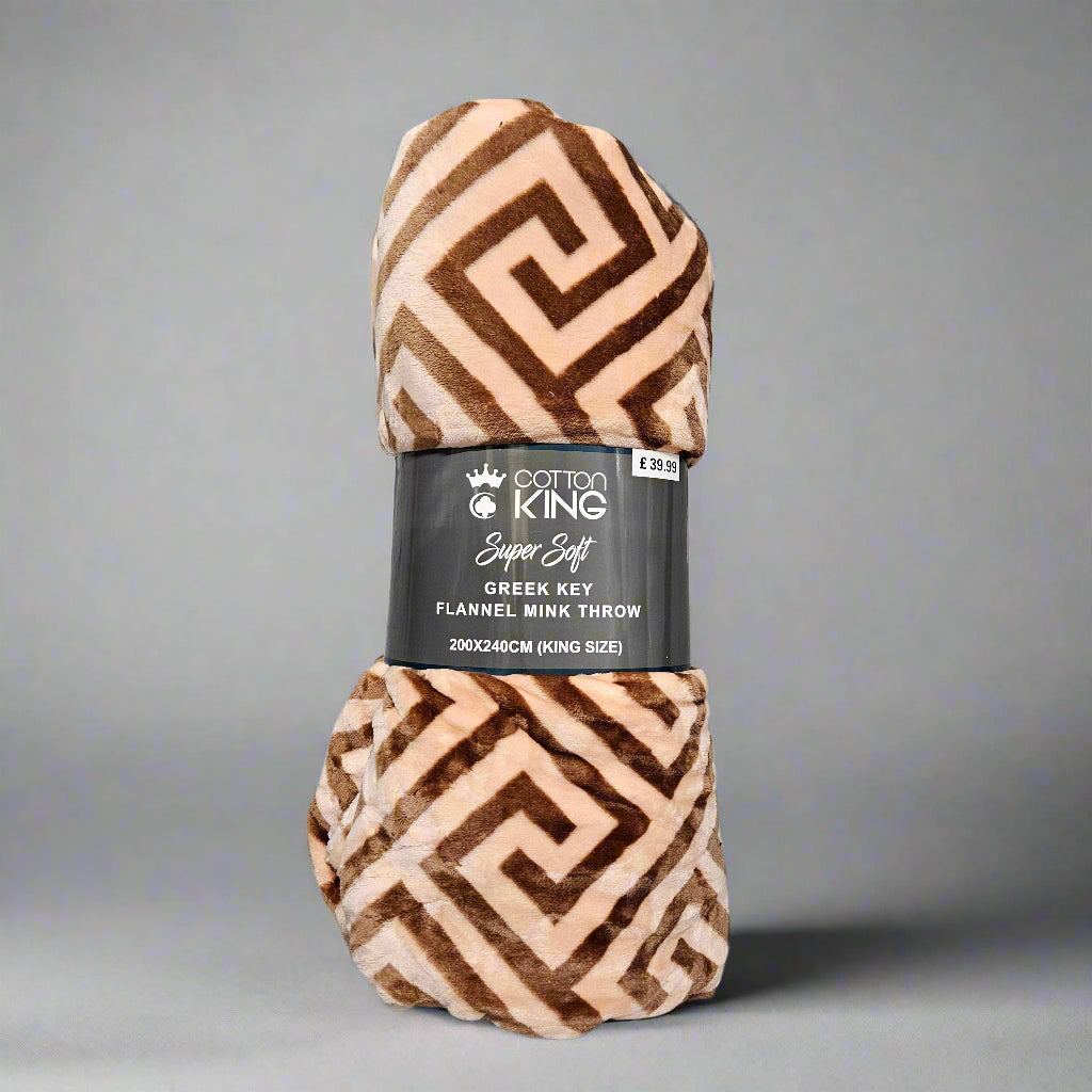 Greek Key Flannel Mink Throw