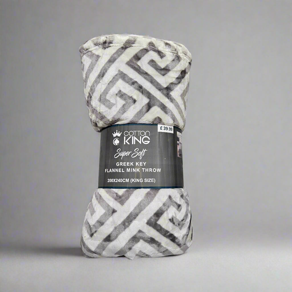 Greek Key Flannel Mink Throw