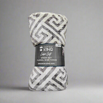 Greek Key Flannel Mink Throw