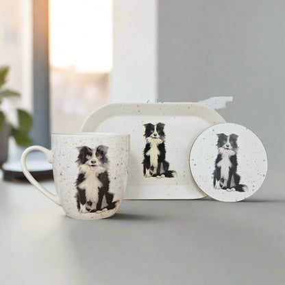 Waggy Tails Dog Gift Set - Fine China Mug and Coaster with Melamine Tray