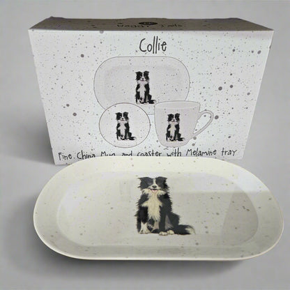 Waggy Tails Dog Gift Set - Fine China Mug and Coaster with Melamine Tray