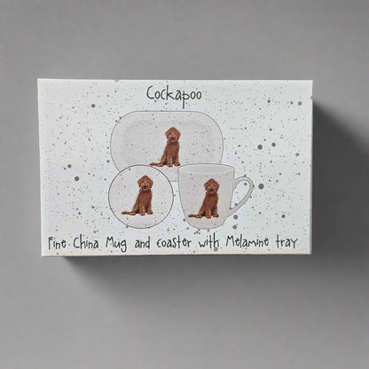 Waggy Tails Dog Gift Set - Fine China Mug and Coaster with Melamine Tray