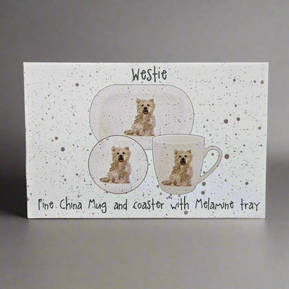Waggy Tails Dog Gift Set - Fine China Mug and Coaster with Melamine Tray