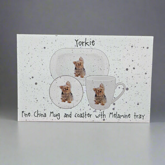 Waggy Tails Dog Gift Set - Fine China Mug and Coaster with Melamine Tray