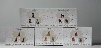 Waggy Tails Dog Gift Set - Fine China Mug and Coaster with Melamine Tray