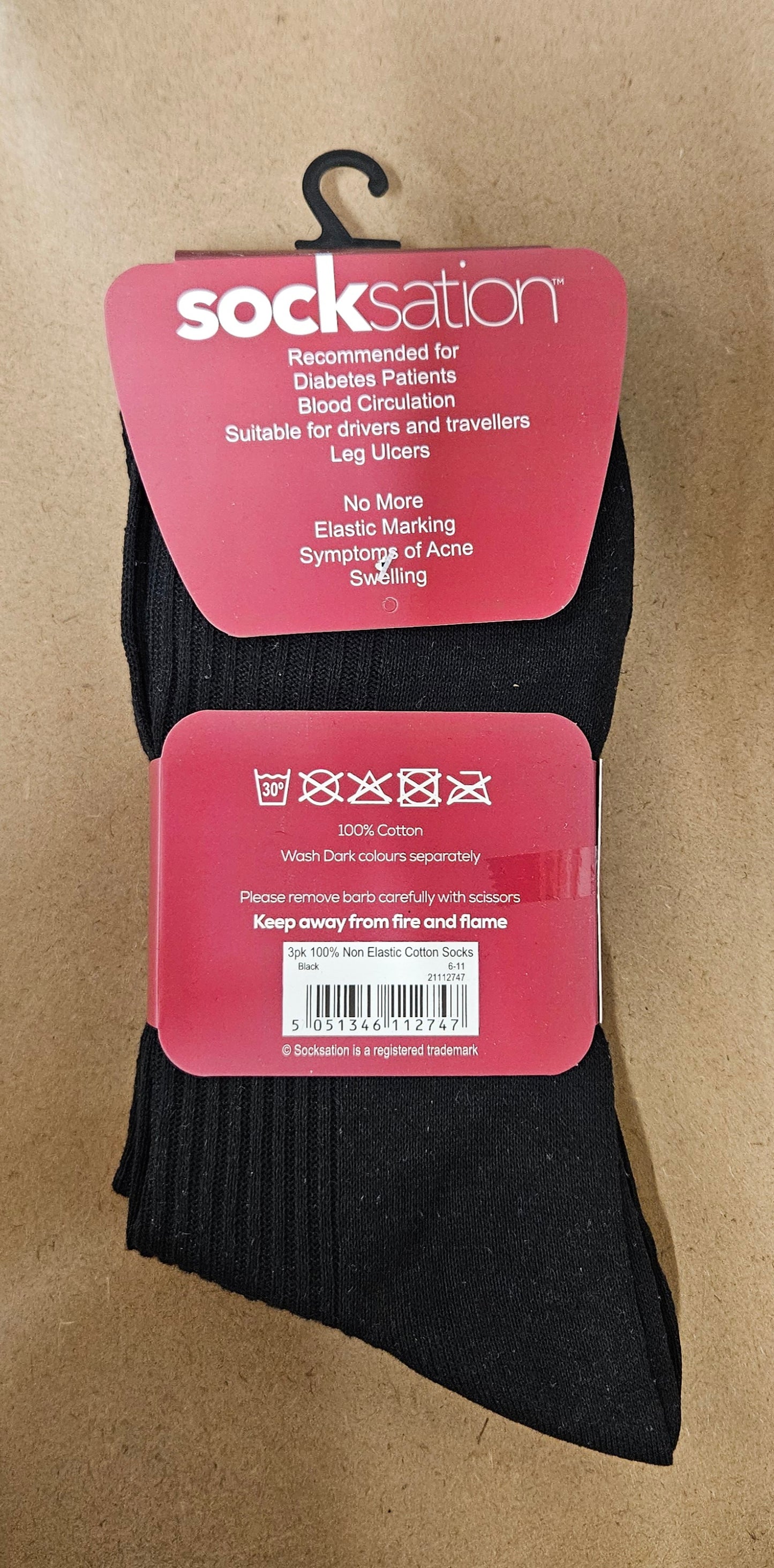 3PK Non-Elastic Socks Size 6-11