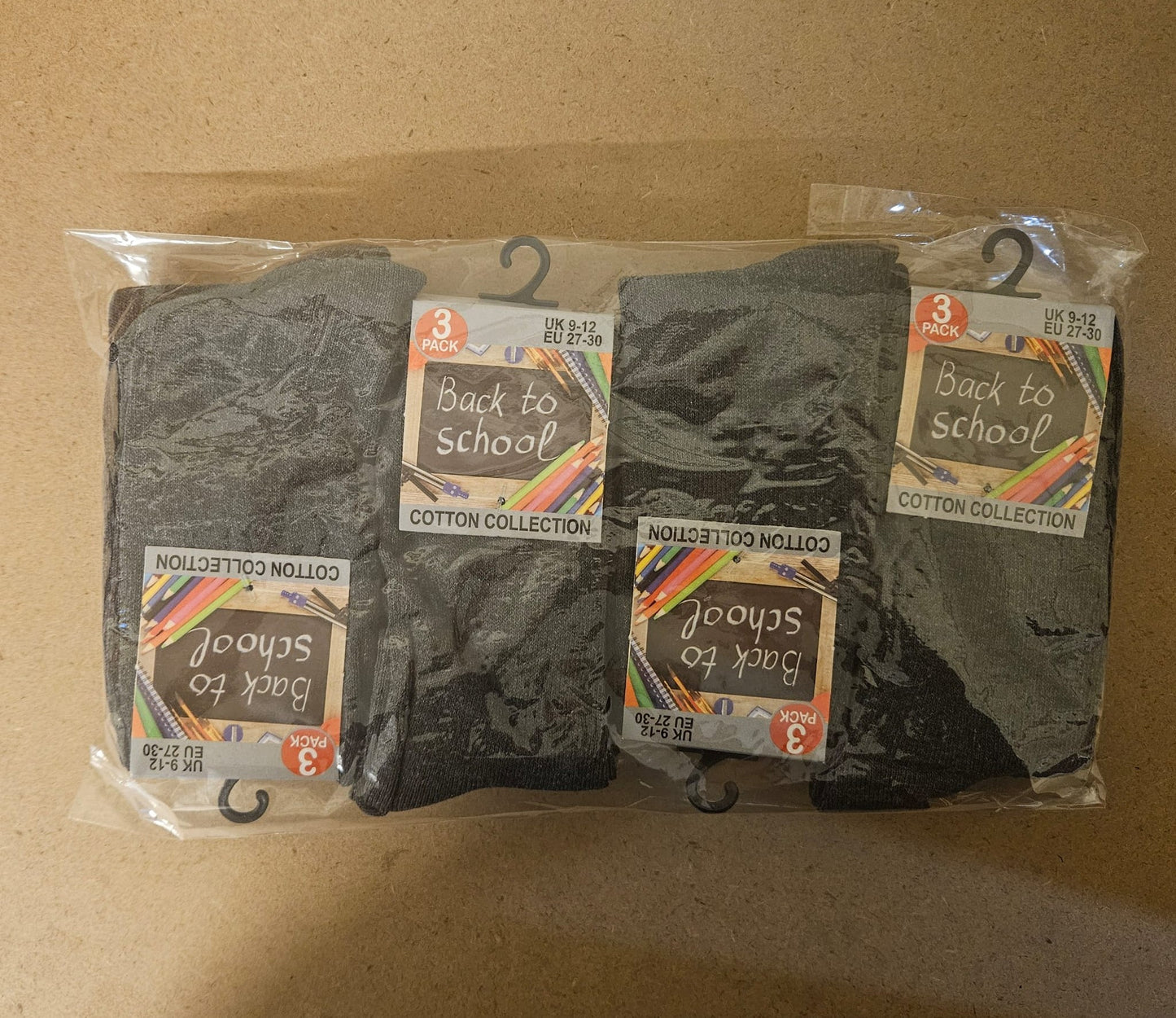3PK Back to School Socks Size 9-12