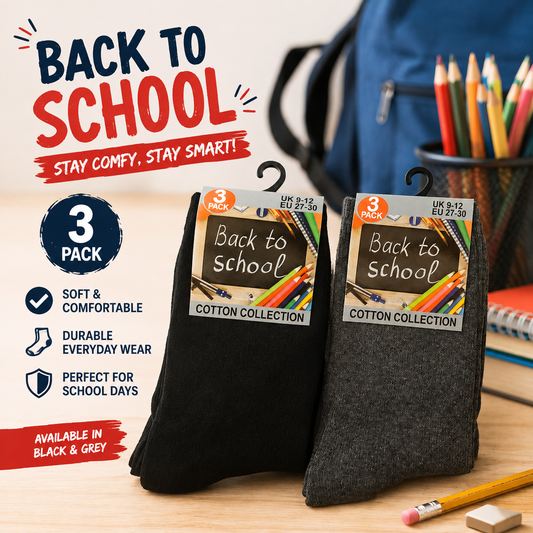 3PK Back to School Socks Size 4 Sizes