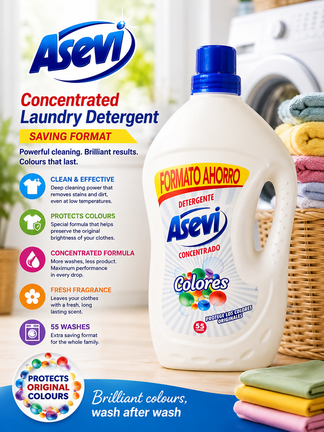 Asevi Detergent Concentrado Colores (Colour Protection) 55 Washes