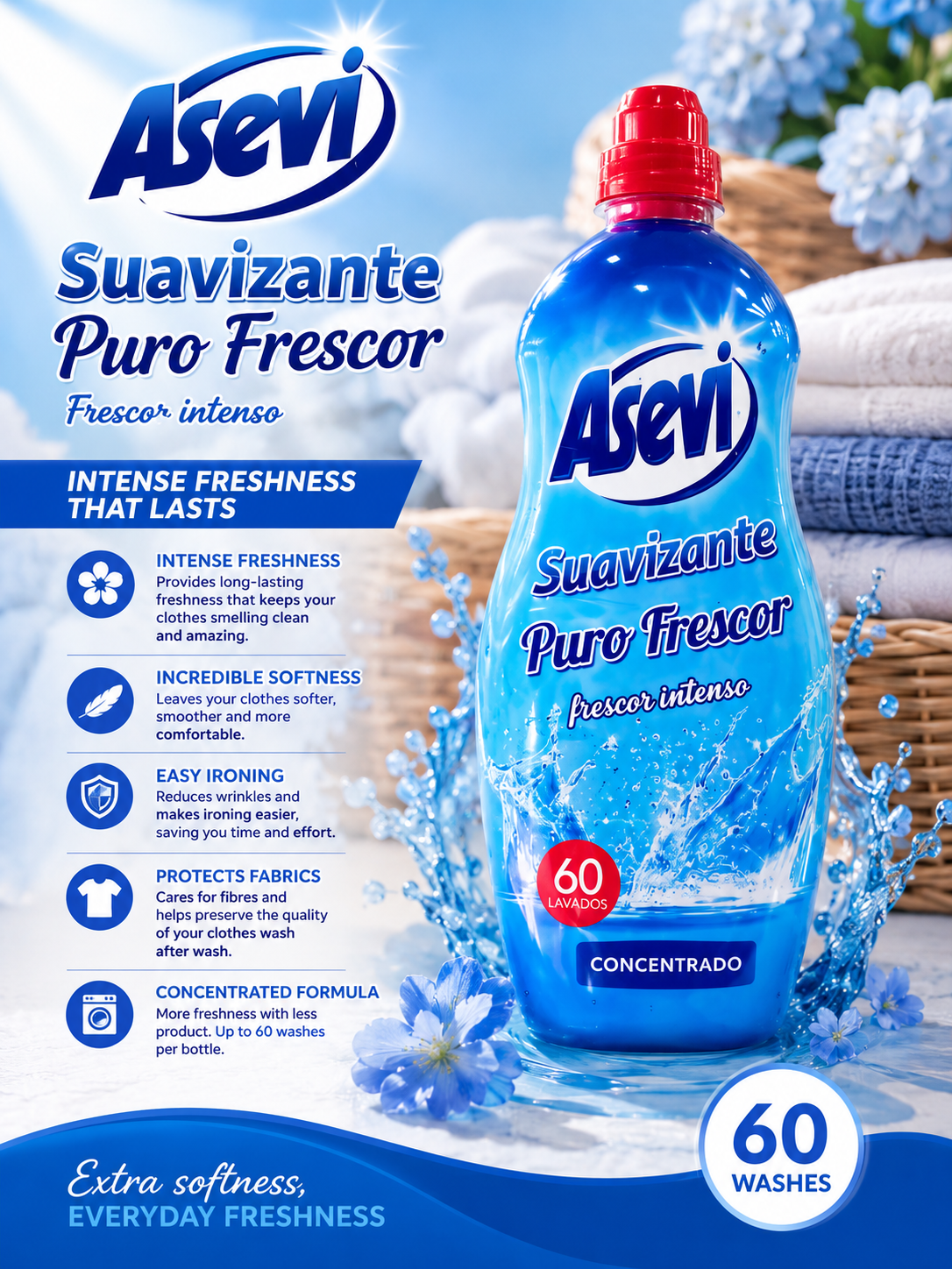 Asevi Suavizante Puro Frescor Fabric Softner (60 Washes)