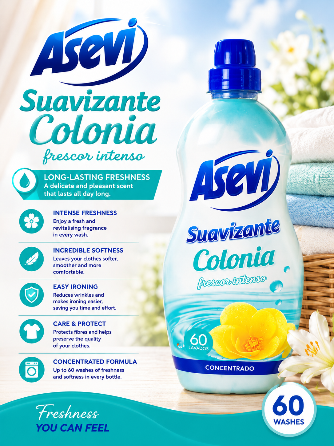 Asevi Suavizante Colonia Fabric Softner (60 Washes)