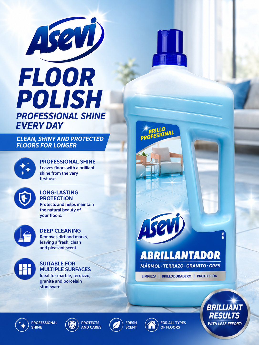 Asevi Abrillantador de Suelos (Special Polish Floor Cleaner) 1.4L