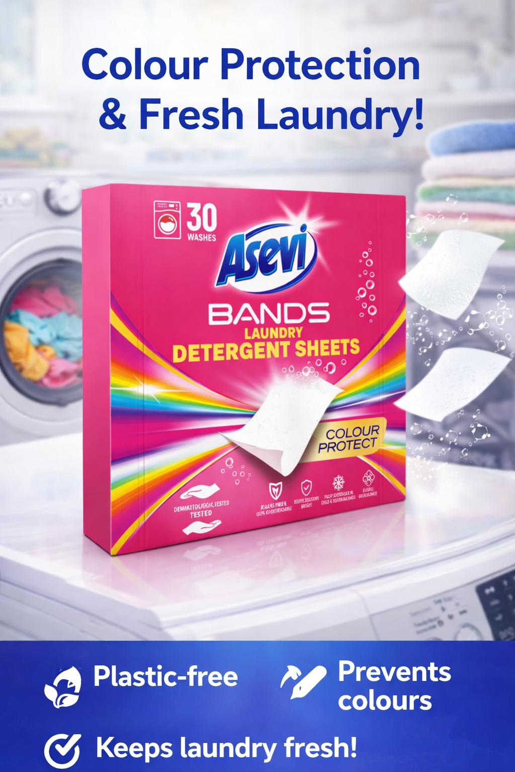 Asevi Bands Colour Protect Laundry Detergent Sheets - 30 Washes