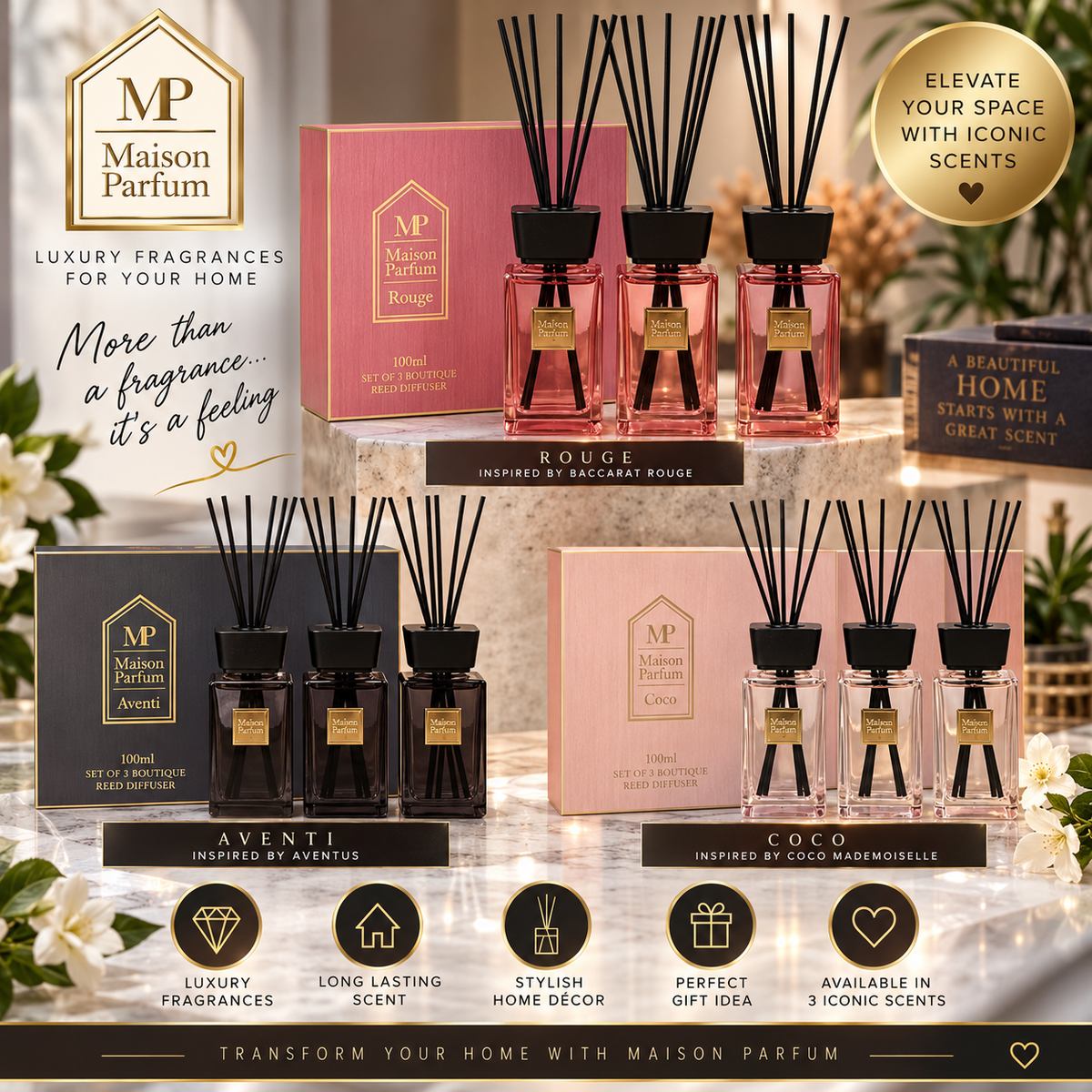 Lesser & Pavey Maison Parfum Inspirations Reed Diffuser Set of 3