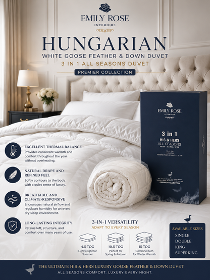 Hungarian White Goose Feather & Down Duvet – 3 in 1 All Seasons Duvet