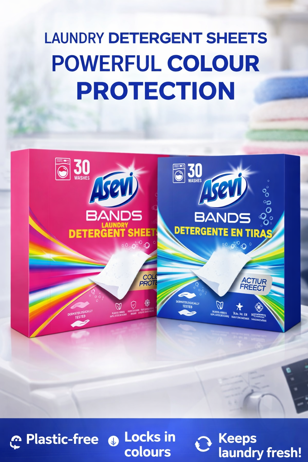 Asevi Bands Power Fresh Laundry Detergent Sheets - 30 Washes