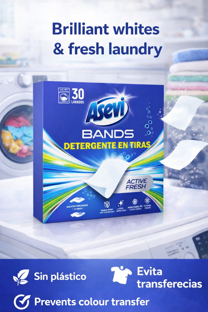Asevi Bands Power Fresh Laundry Detergent Sheets - 30 Washes