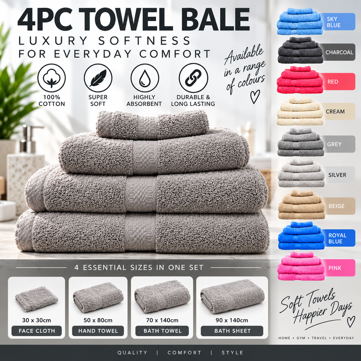 600 GSM Luxury Cotton Towels – Face Towels, Hand Towels, Bath Towels & Bath Sheets