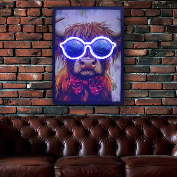 Highland Cow LED Poster