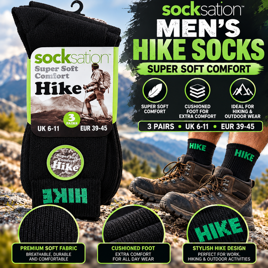 3PK HIKE Socks Size 6-11