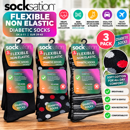 3PK Flexi Diabetic Socks Size 6-11
