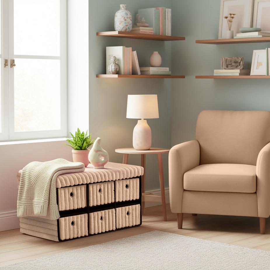 Ottoman Storage Bench Box - 6 Drawers