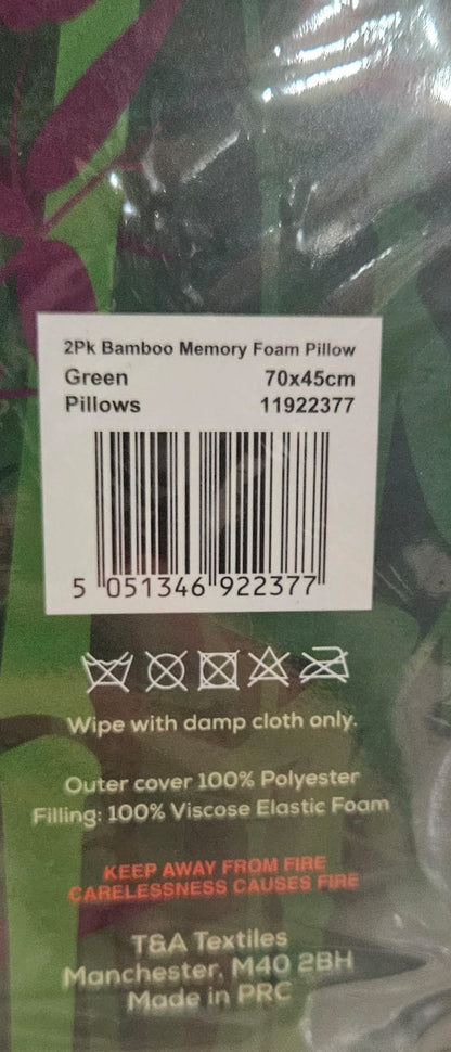 2 Pack Bamboo Memory Foam Pillows
