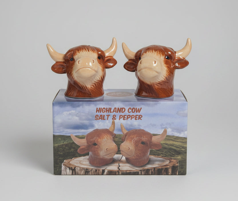 HIGHLAND COW SET OF 2 CERAMIC SALT AND PEPPER POTS CRUET SET