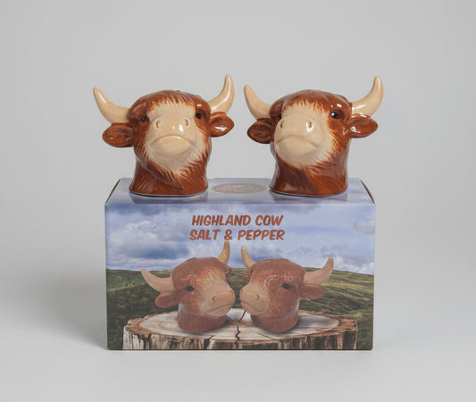 HIGHLAND COW SET OF 2 CERAMIC SALT AND PEPPER POTS CRUET SET