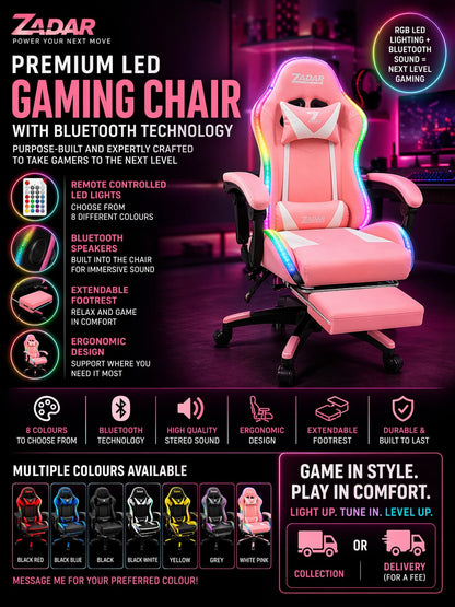 ZADAR LED Gaming Chair Ergonomic Racing Office Chair RGB Multi Colour
