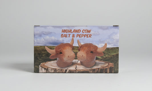 HIGHLAND COW SET OF 2 CERAMIC SALT AND PEPPER POTS CRUET SET
