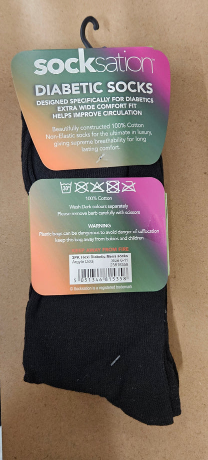 3PK Flexi Diabetic Socks Size 6-11