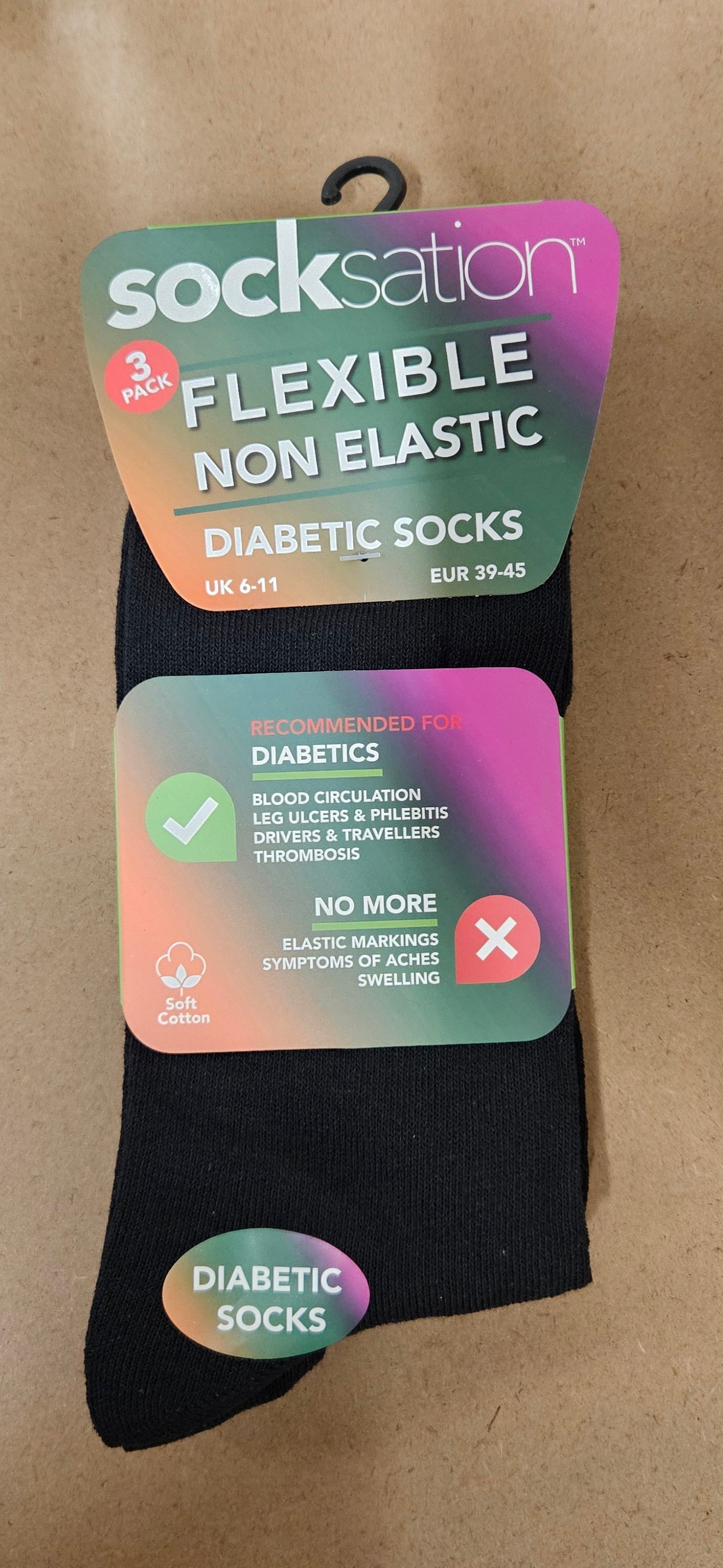 3PK Flexi Diabetic Socks Size 6-11
