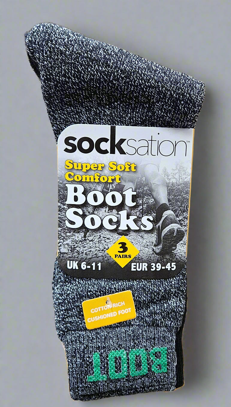 3PK BOOT Socks Size 6-11