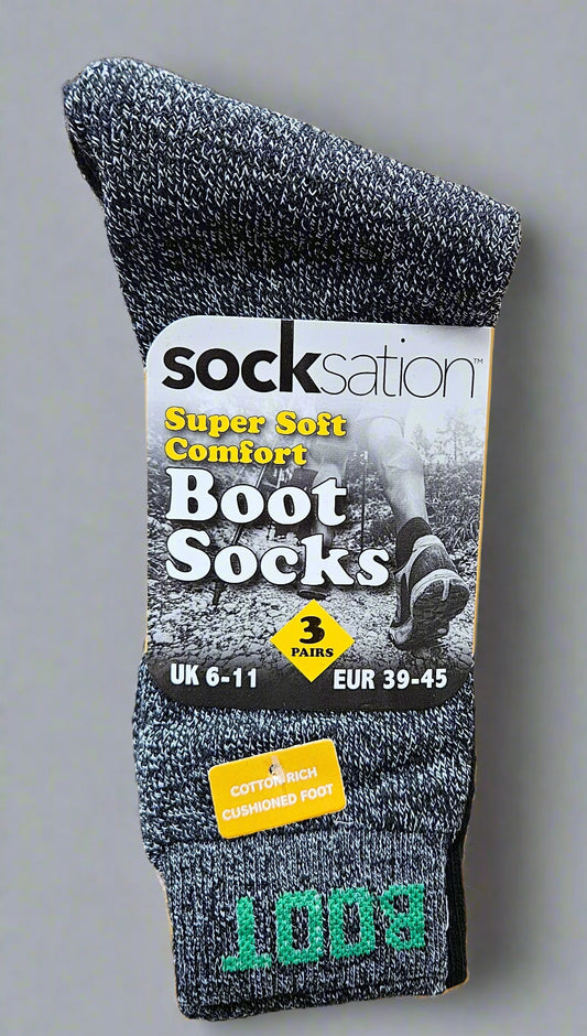 3PK BOOT Socks Size 6-11