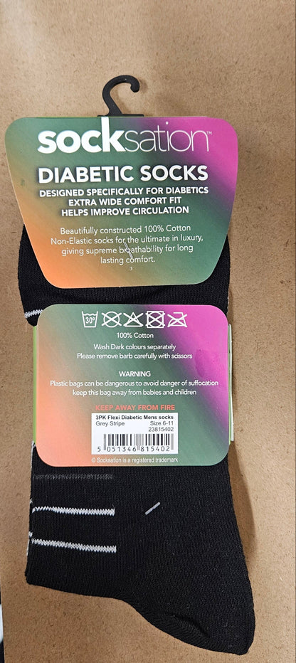 3PK Flexi Diabetic Socks Size 6-11