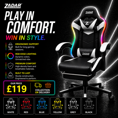 ZADAR LED Gaming Chair Ergonomic Racing Office Chair RGB Multi Colour